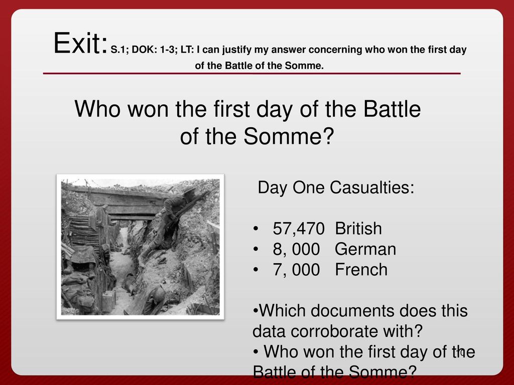 Who won the first day of the Battle of the Somme