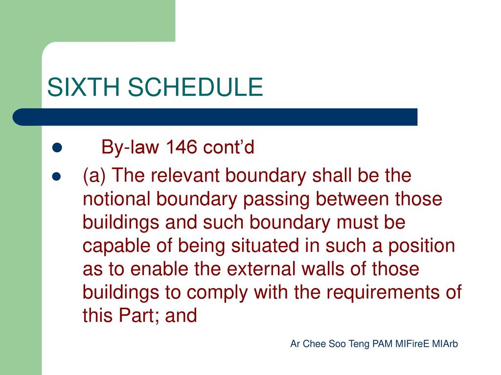 SIXTH SCHEDULE By-law 146 cont’d
