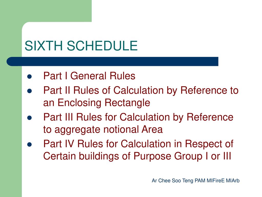 SIXTH SCHEDULE Part I General Rules