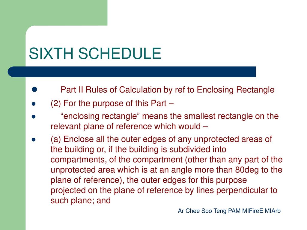 SIXTH SCHEDULE Part II Rules of Calculation by ref to Enclosing Rectangle. (2) For the purpose of this Part –
