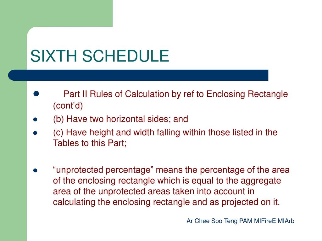 SIXTH SCHEDULE Part II Rules of Calculation by ref to Enclosing Rectangle (cont’d) (b) Have two horizontal sides; and.