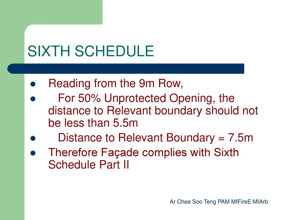 SIXTH SCHEDULE Reading from the 9m Row,