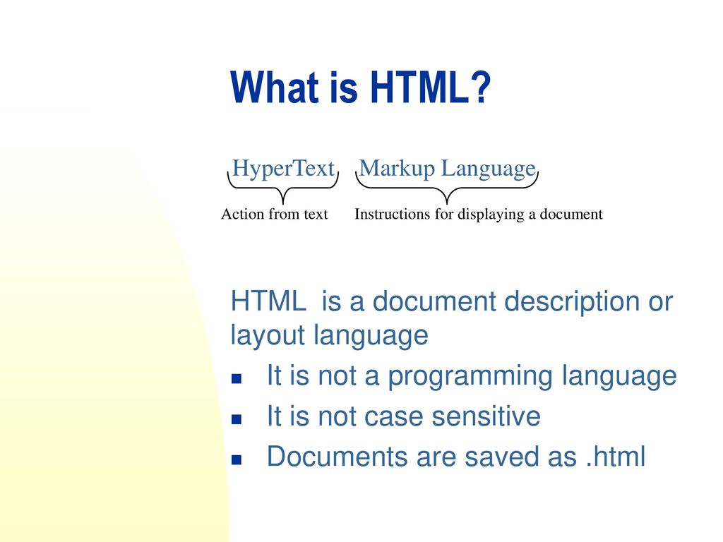 What is HTML? Structure of HTML Document HTML TAG HEAD TAG TITLE TAG - ppt  download
