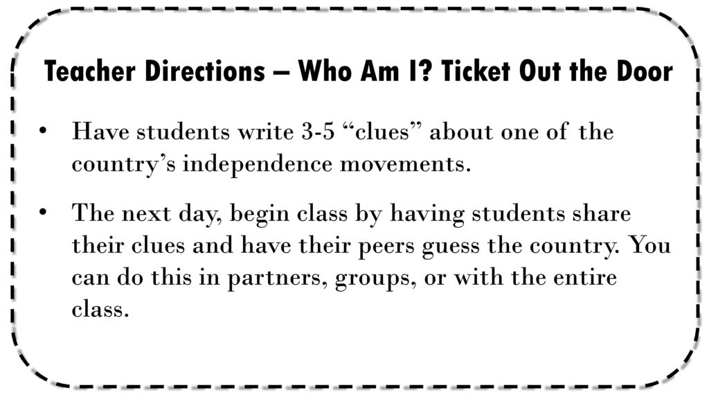 Teacher Directions – Who Am I Ticket Out the Door