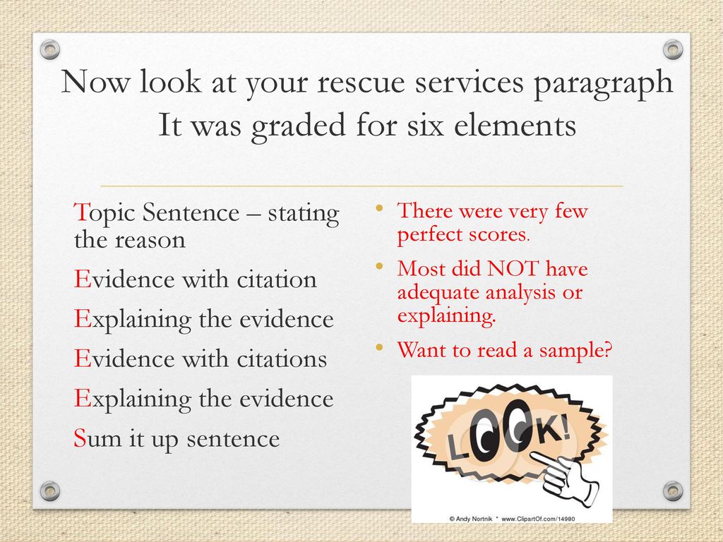 Now look at your rescue services paragraph It was graded for six elements