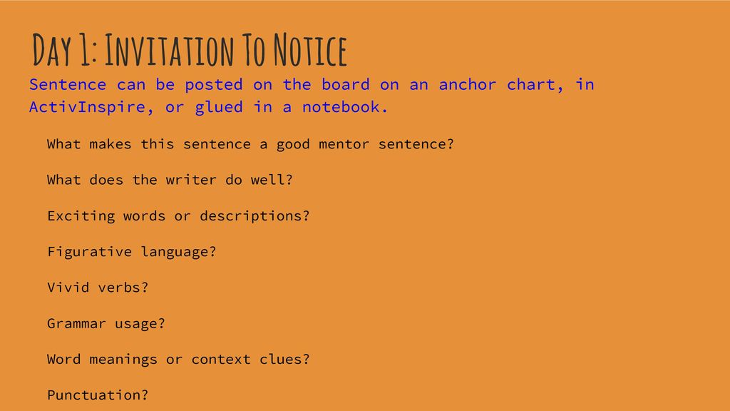 Mentor Sentence Anchor Chart