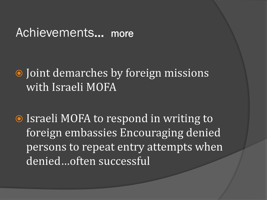 Achievements… more Joint demarches by foreign missions with Israeli MOFA.