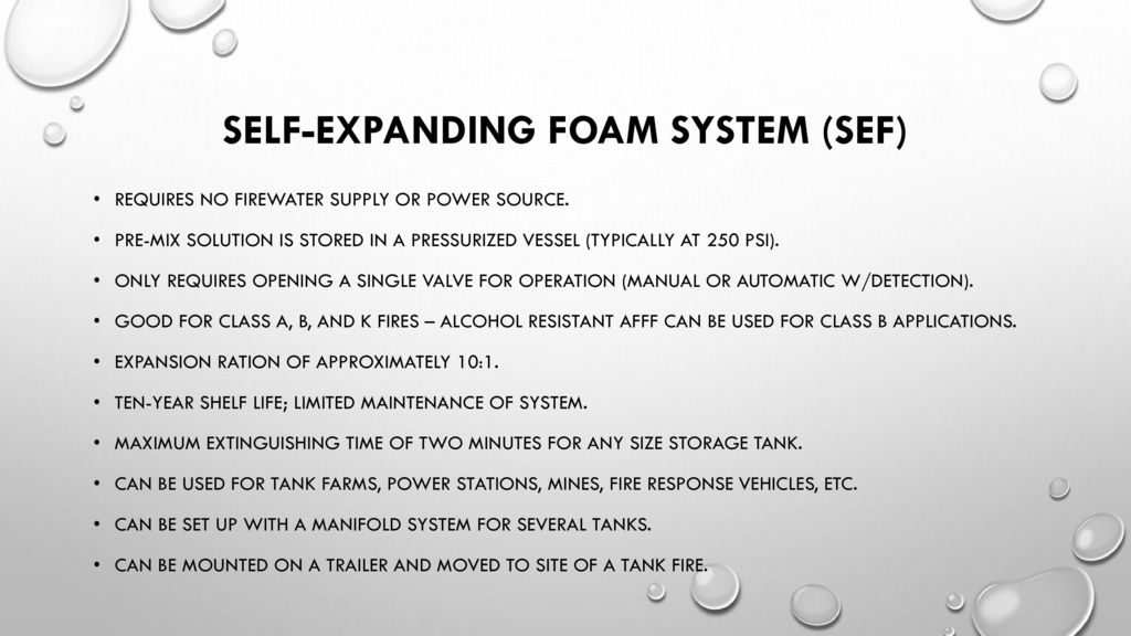 Self-expanding foam system (sef)