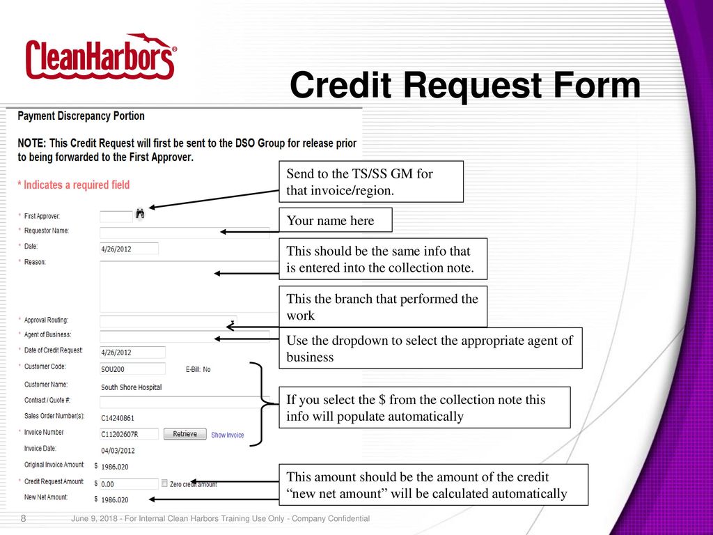 Credit Request Form Send to the TS/SS GM for that invoice/region.