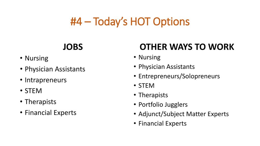 #4 – Today’s HOT Options JOBS OTHER WAYS TO WORK Nursing