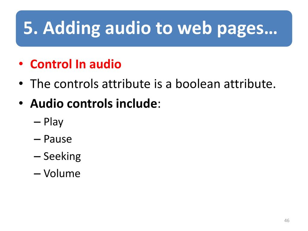 5. Adding audio to web pages…