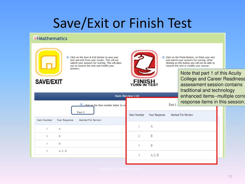 Save/Exit or Finish Test