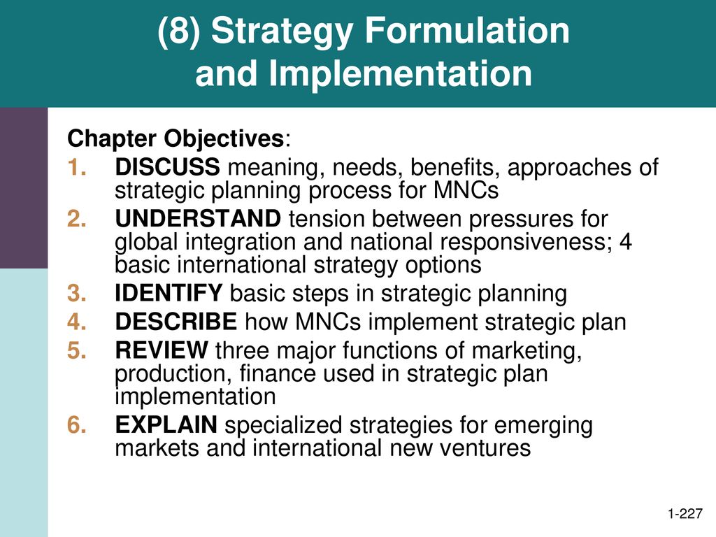 (8) Strategy Formulation and Implementation