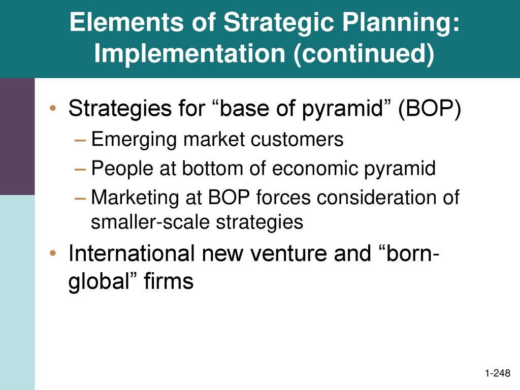 Elements of Strategic Planning: Implementation (continued)