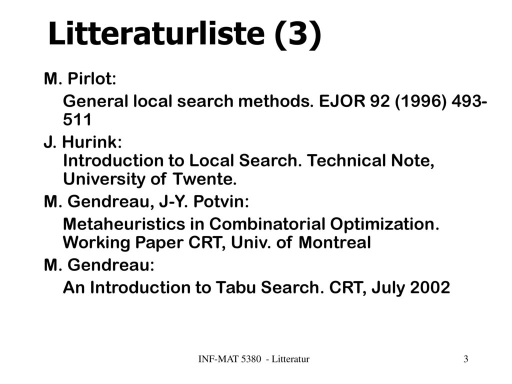 Litteraturliste (3) M. Pirlot: