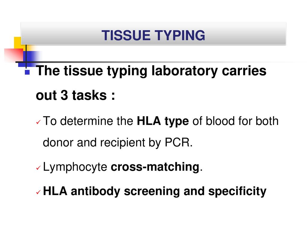 The tissue typing laboratory carries out 3 tasks :