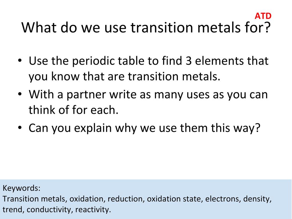 Answer transition metals ppt download