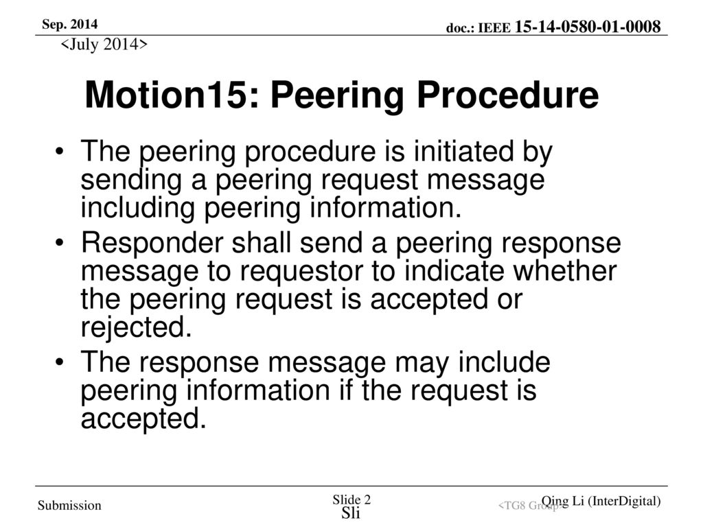 Motion15: Peering Procedure
