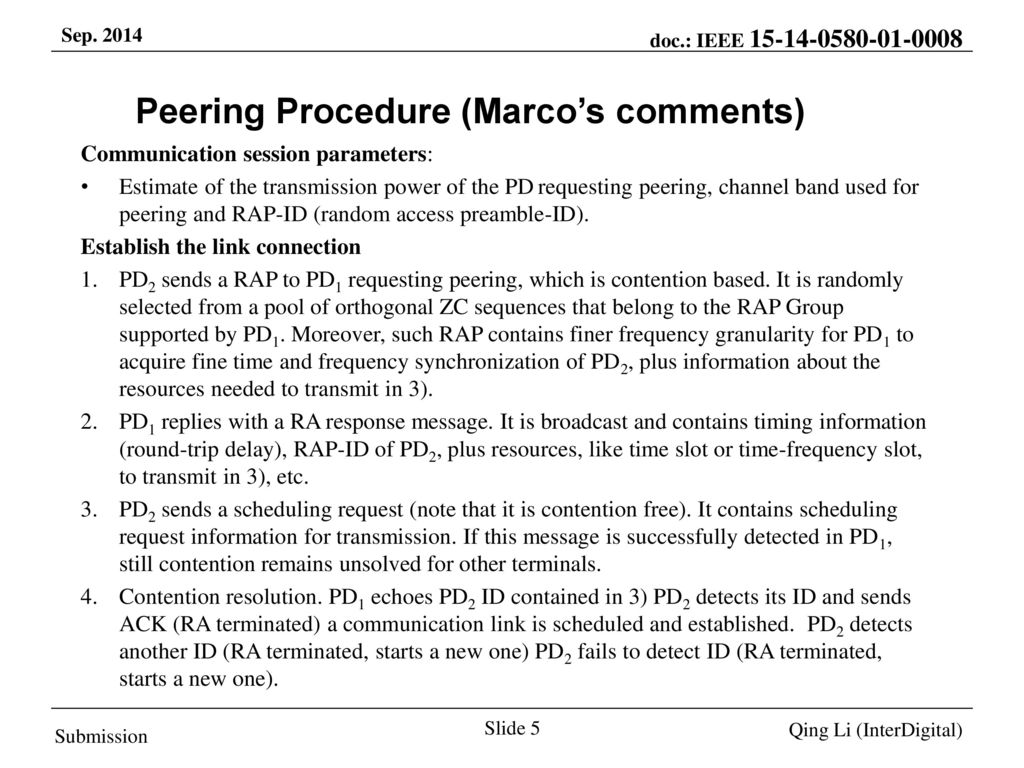 Peering Procedure (Marco’s comments)