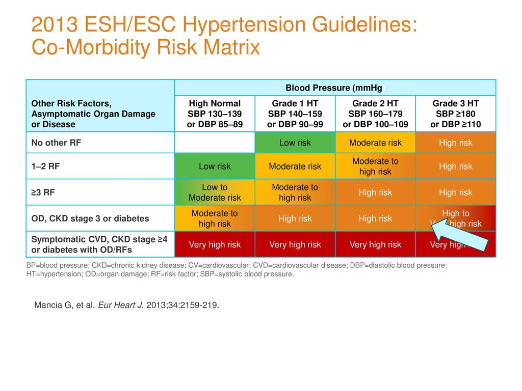 2013 ESH/ESC Hypertension Guidelines: Co-Morbidity Risk Matrix