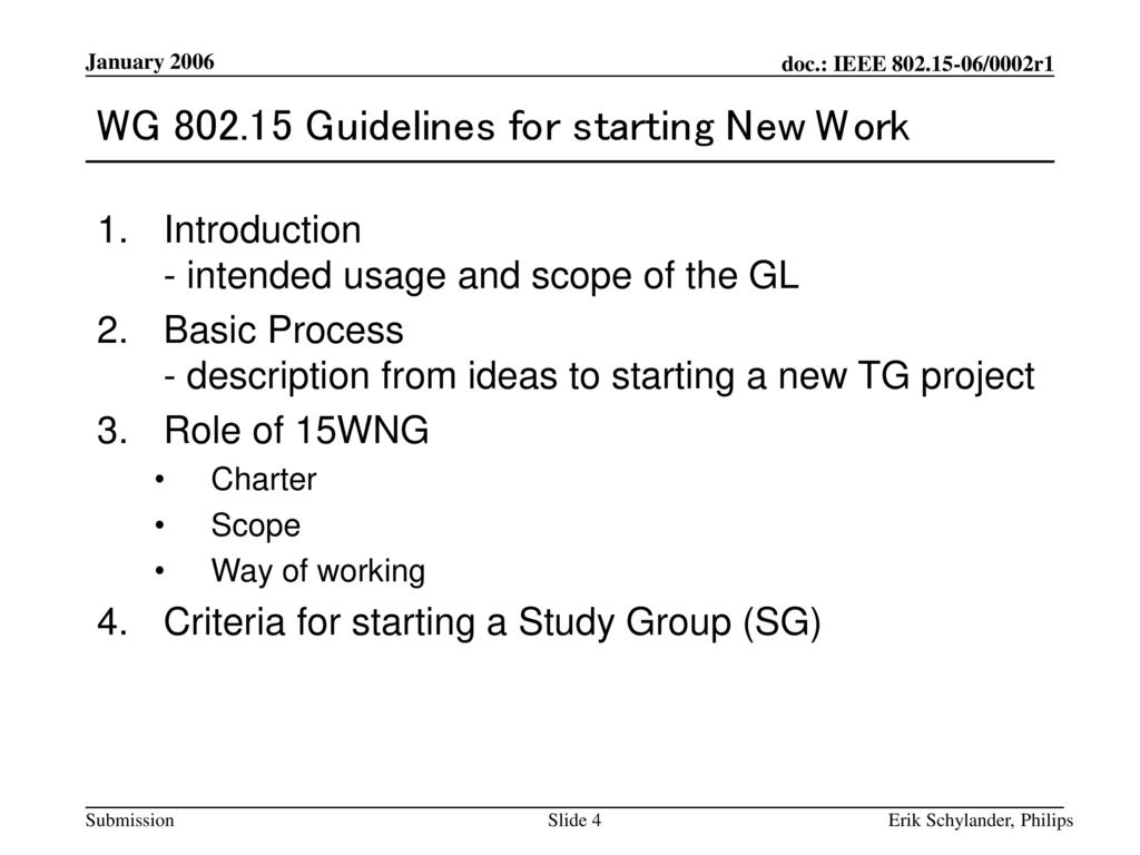 WG Guidelines for starting New Work
