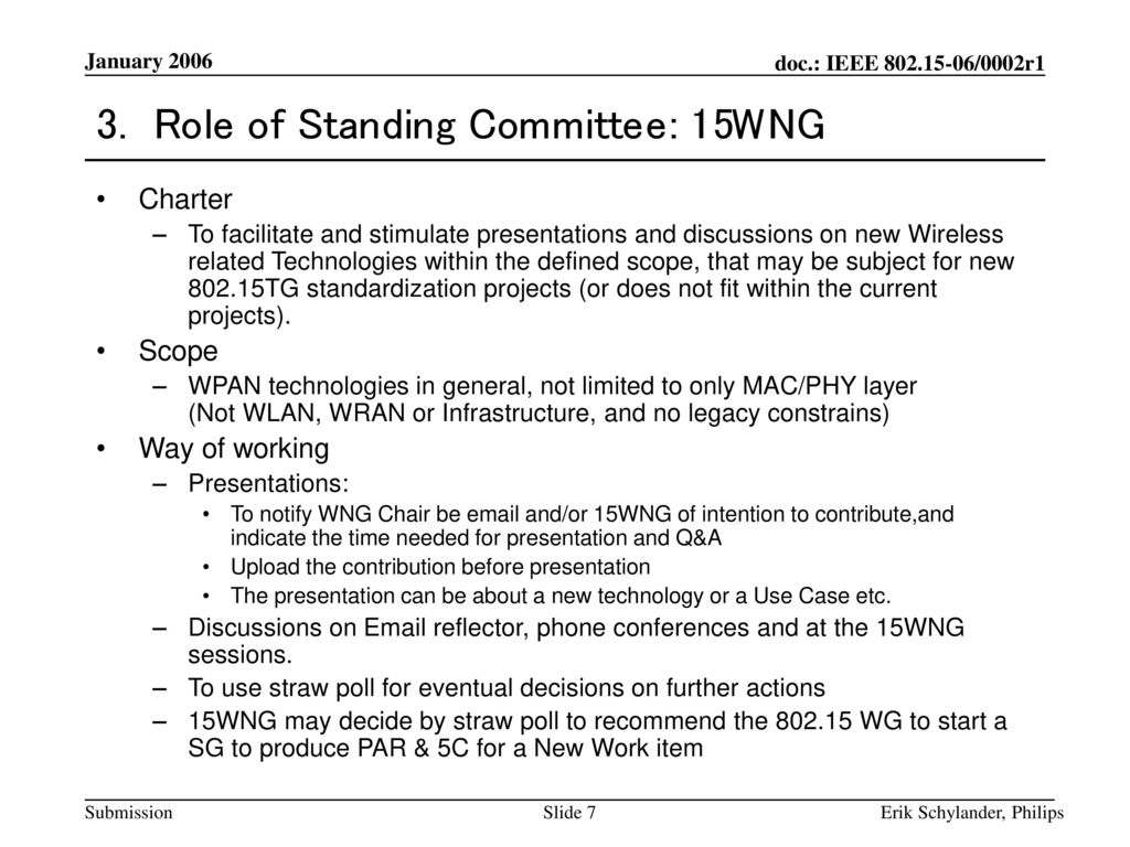 3. Role of Standing Committee: 15WNG