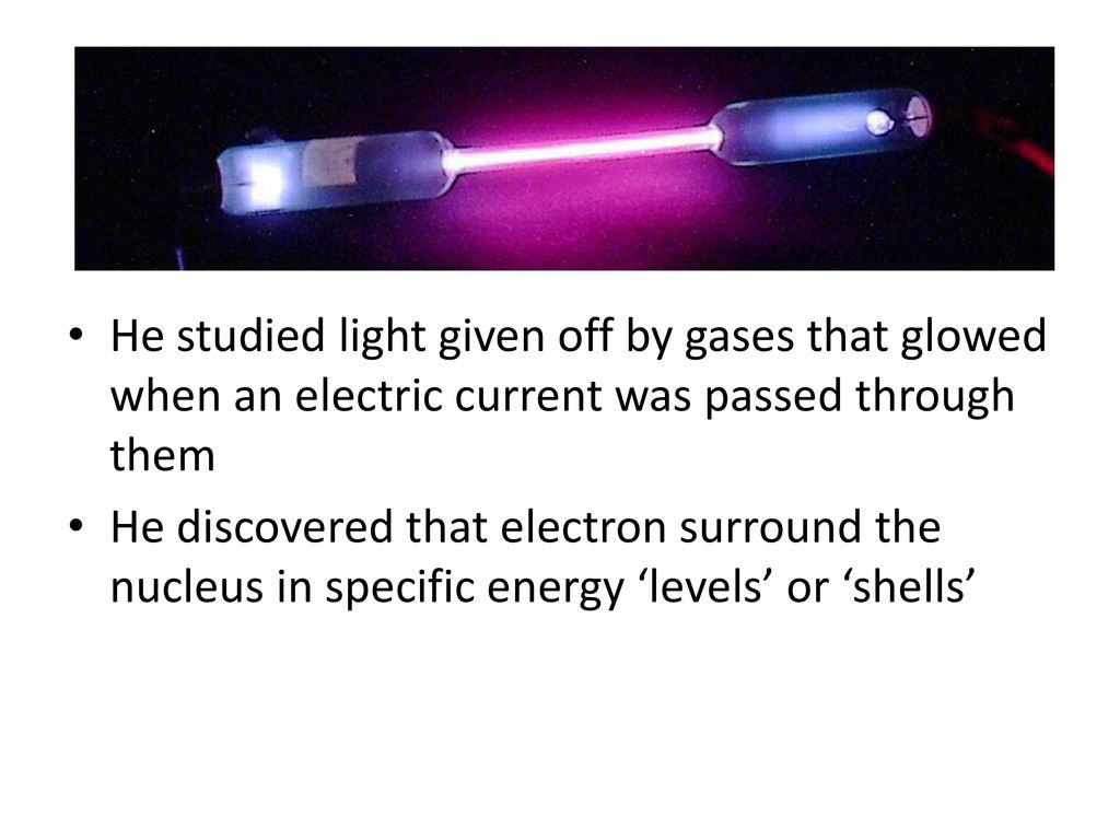 He studied light given off by gases that glowed when an electric current was passed through them
