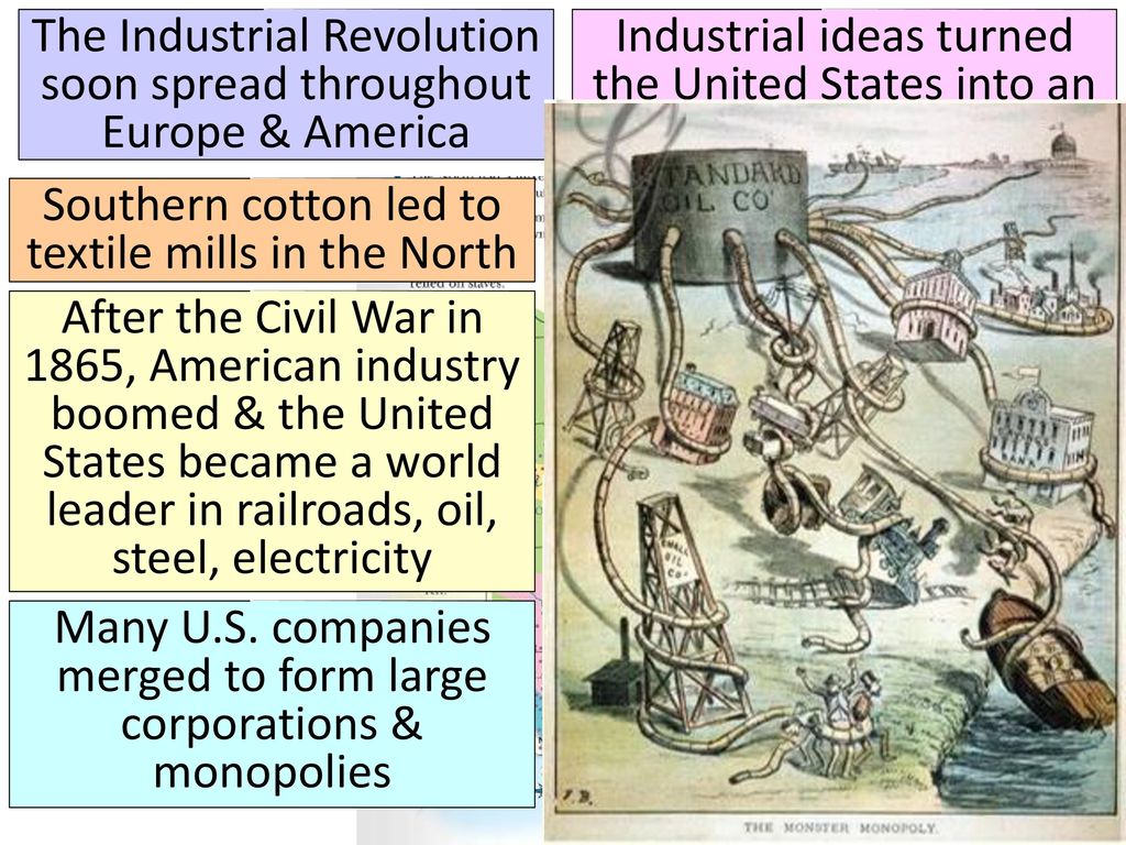The Industrial Revolution soon spread throughout Europe & America