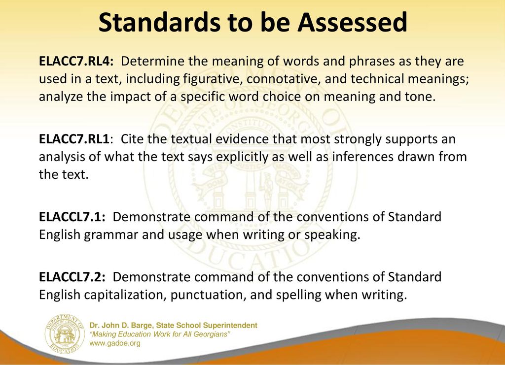 Standards to be Assessed