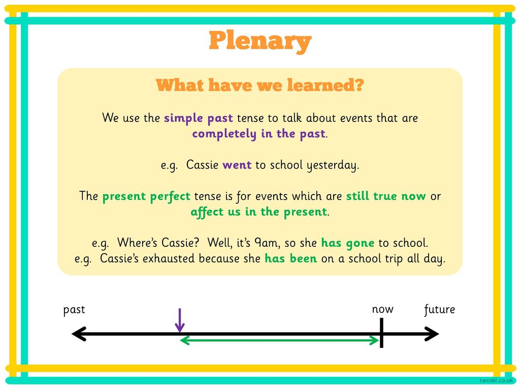 Plenary What have we learned We use the simple past tense to talk about events that are completely in the past.