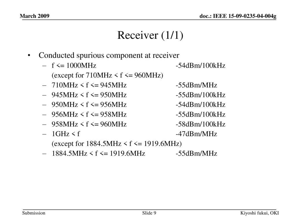 Receiver (1/1) Conducted spurious component at receiver