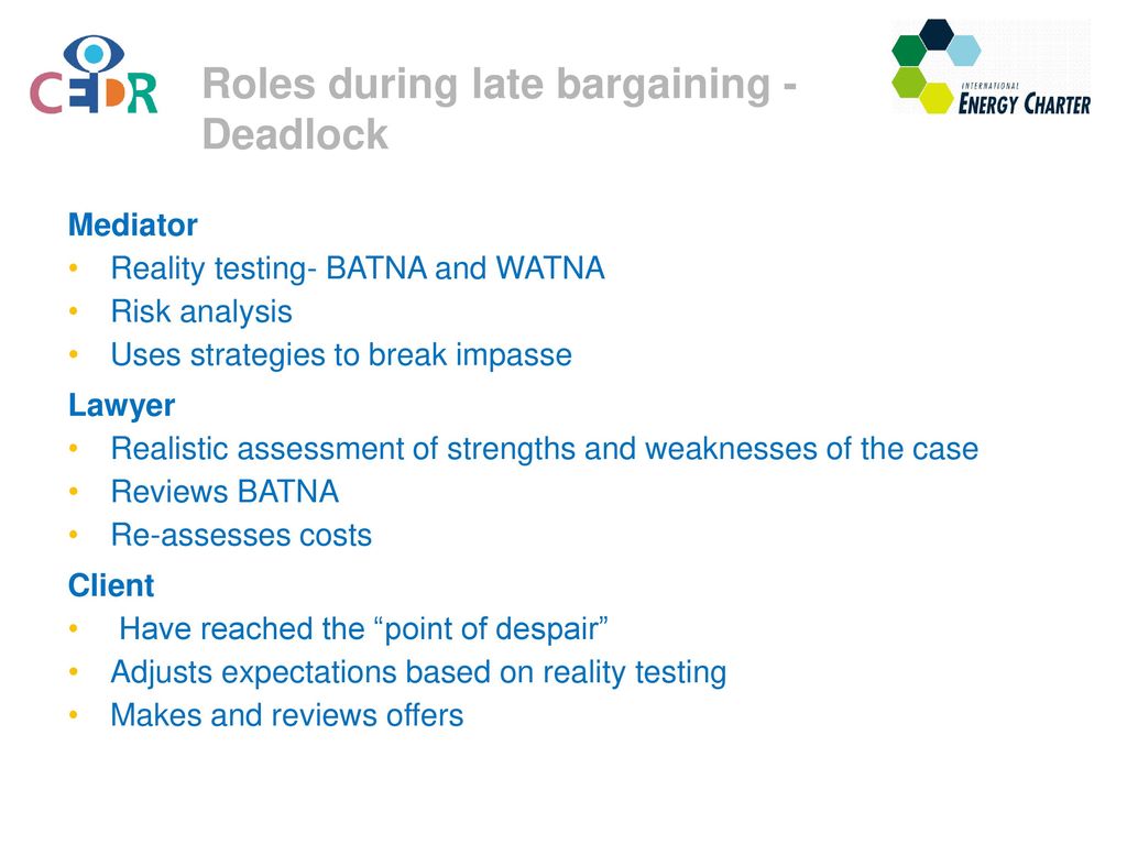 Roles during late bargaining - Deadlock