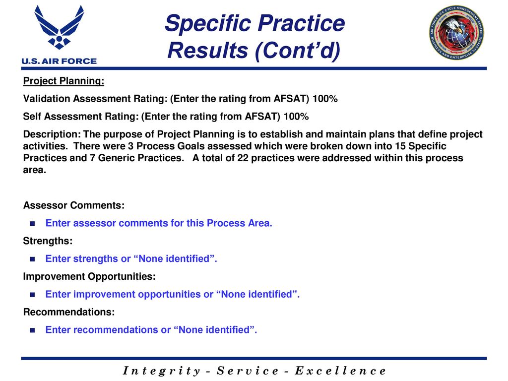 Specific Practice Results (Cont’d)