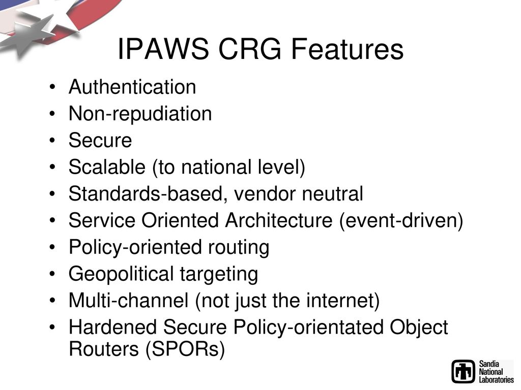 IPAWS CRG Features Authentication Non-repudiation Secure