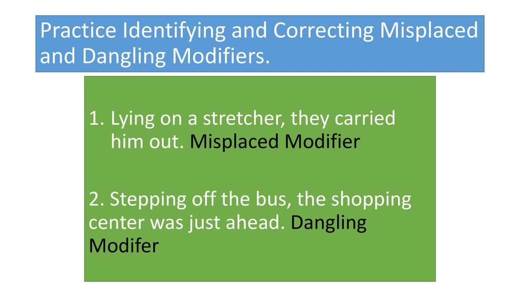 Practice Identifying and Correcting Misplaced and Dangling Modifiers.