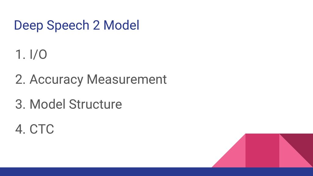 Deep Speech 2 Model I/O Accuracy Measurement Model Structure CTC