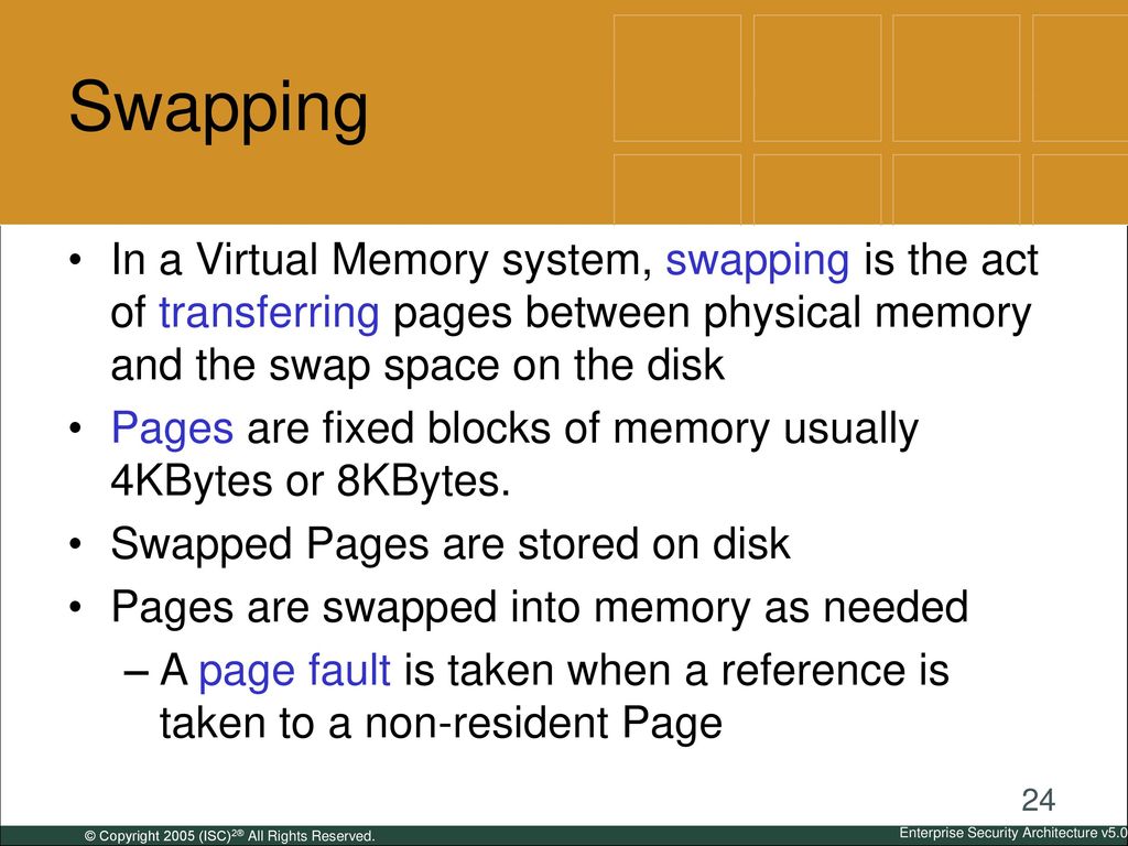 Swapping In a Virtual Memory system, swapping is the act of transferring pages between physical memory and the swap space on the disk.