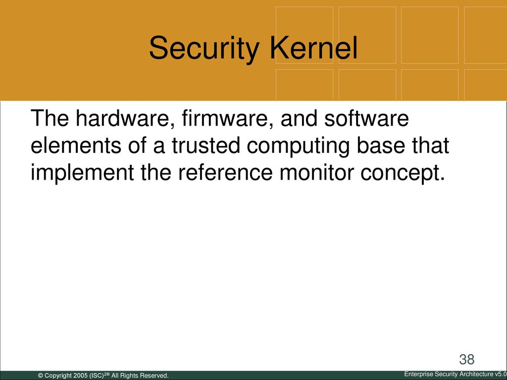 Security Kernel The hardware, firmware, and software elements of a trusted computing base that implement the reference monitor concept.