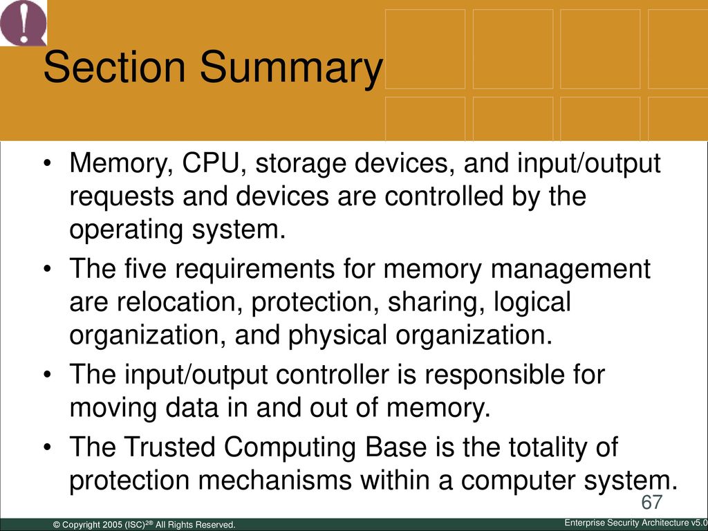 Section Summary Memory, CPU, storage devices, and input/output requests and devices are controlled by the operating system.