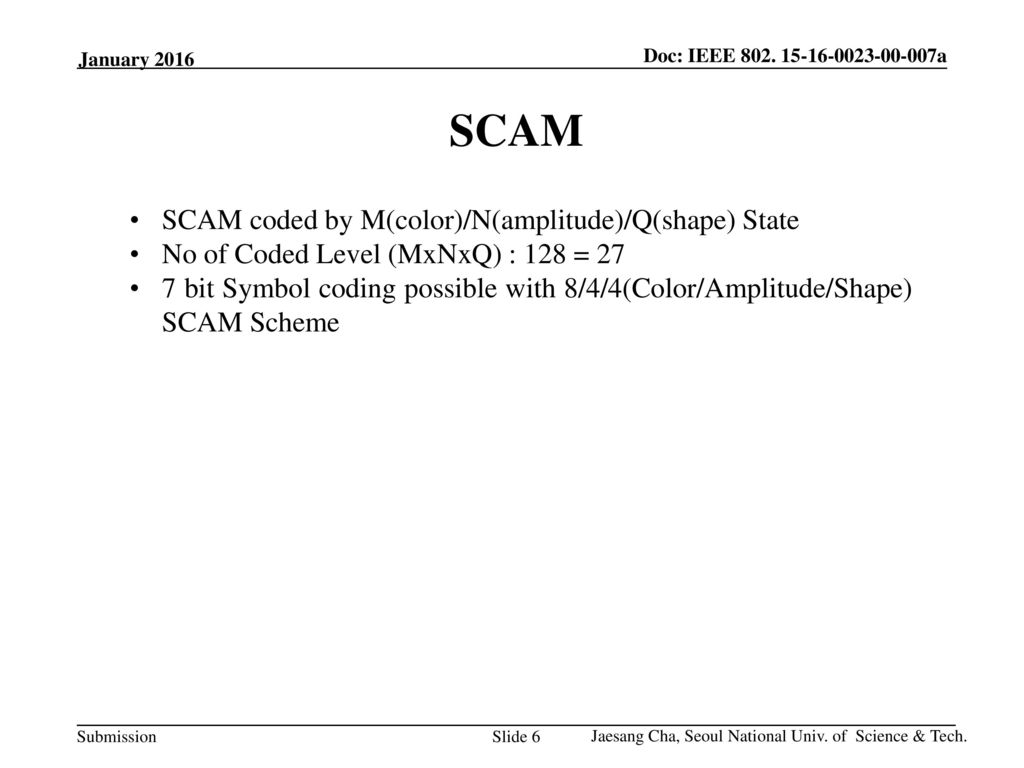 SCAM SCAM coded by M(color)/N(amplitude)/Q(shape) State