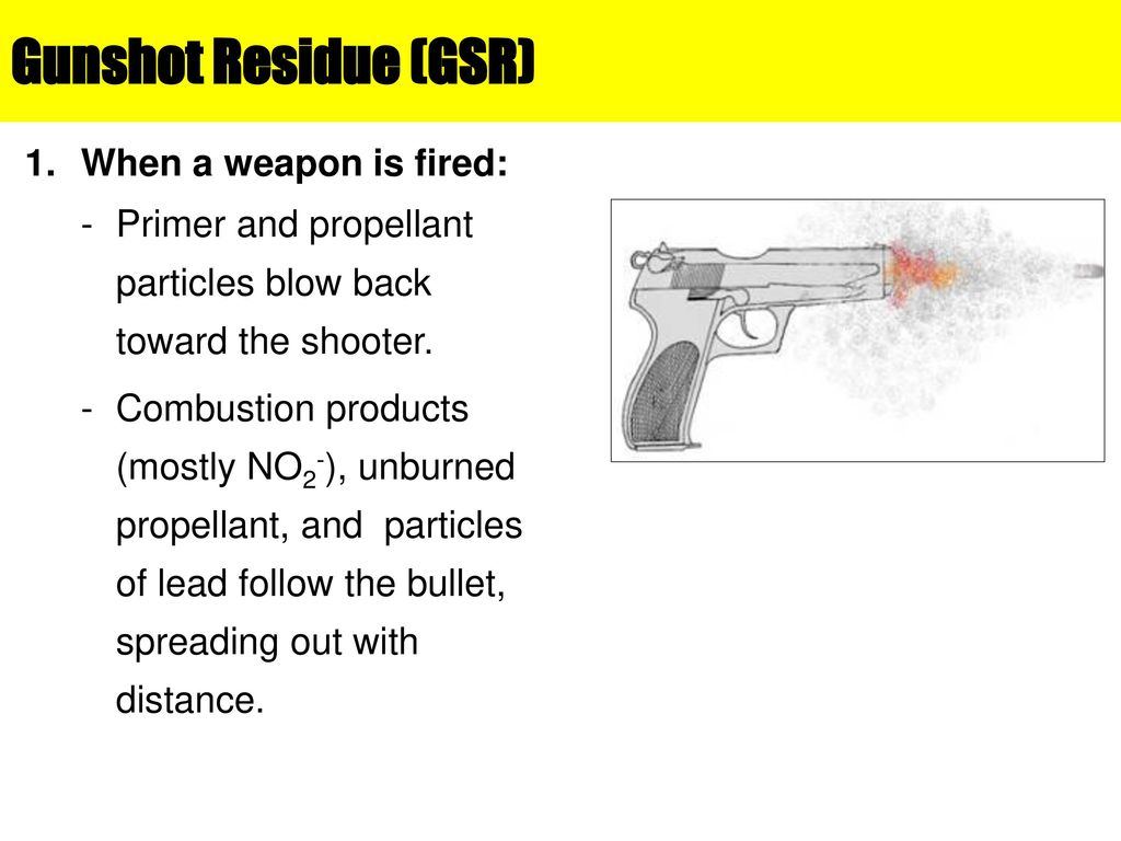 Gunshot Residue (GSR) When a weapon is fired: