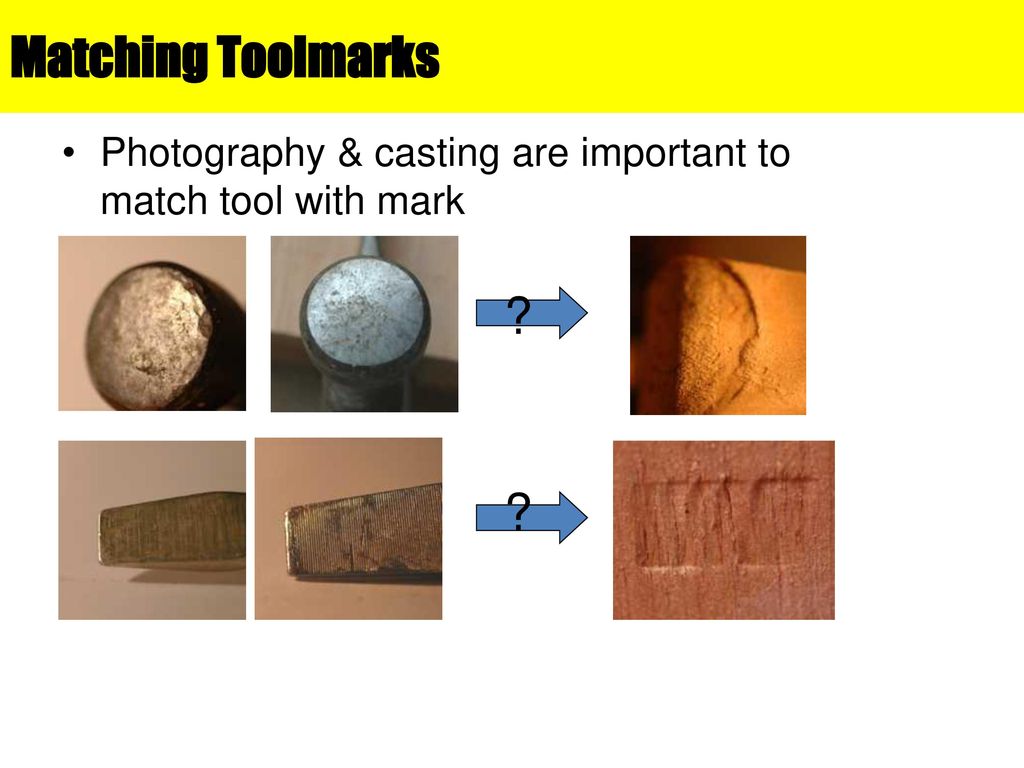 Matching Toolmarks Photography & casting are important to match tool with mark