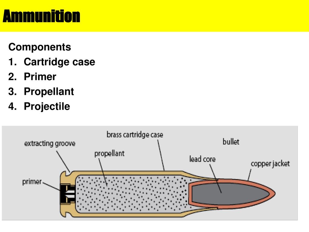 Ammunition Components Cartridge case Primer Propellant Projectile