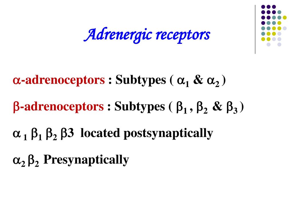 Adrenergic receptors -adrenoceptors : Subtypes ( 1 & 2 )