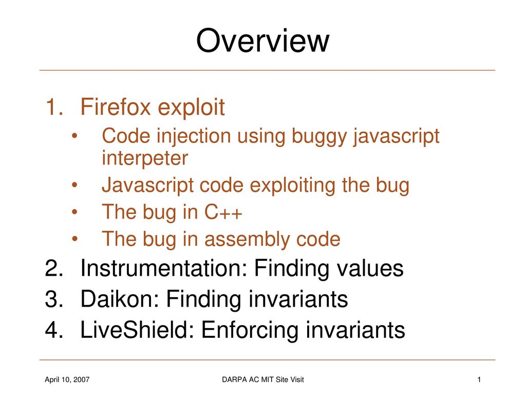 Overview Firefox exploit Instrumentation: Finding values - ppt download