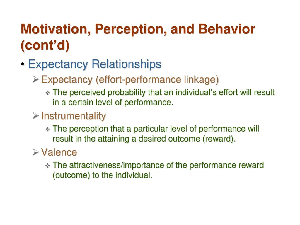 Motivation, Perception, and Behavior (cont’d)