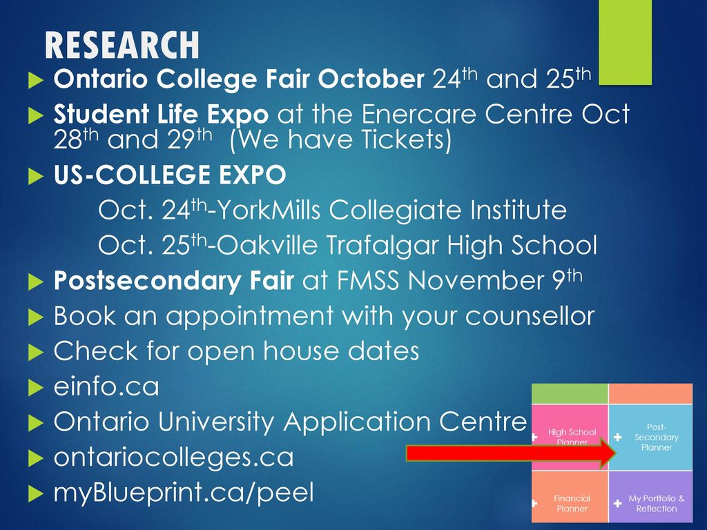 RESEARCH Ontario College Fair October 24th and 25th