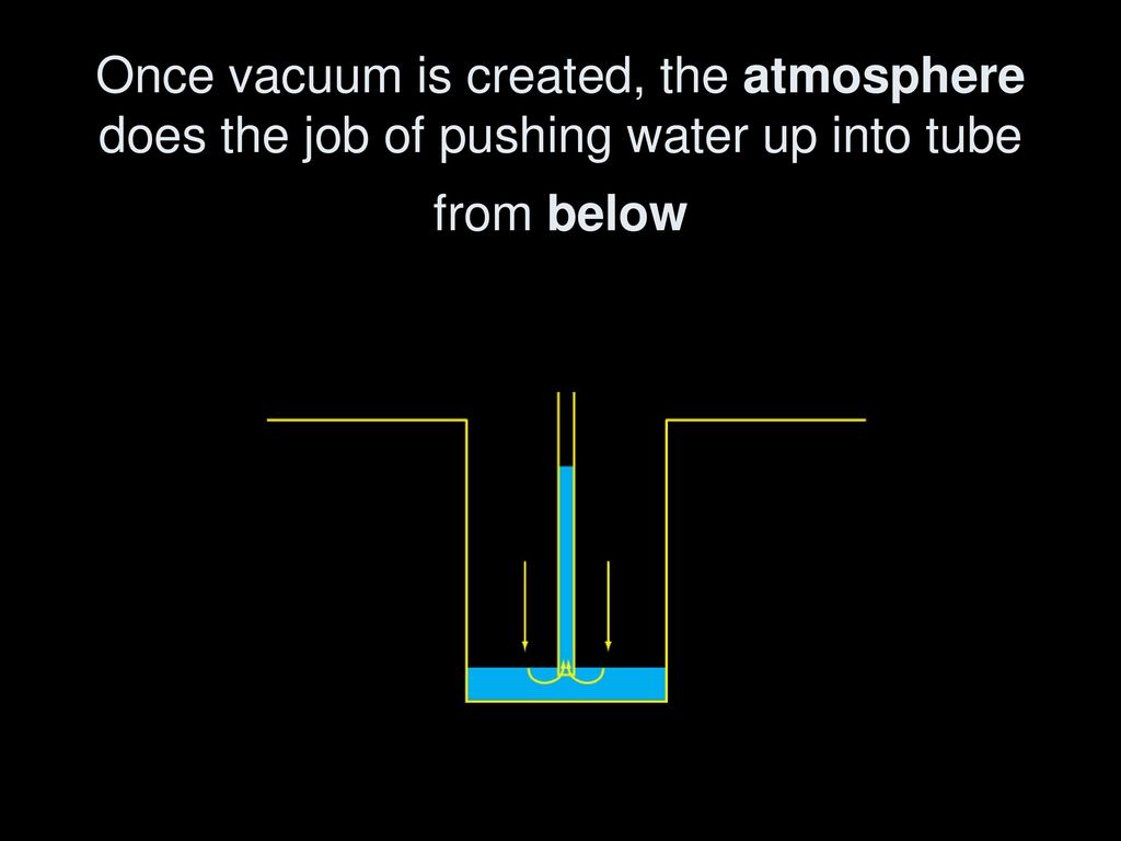 Once vacuum is created, the atmosphere does the job of pushing water up into tube from below