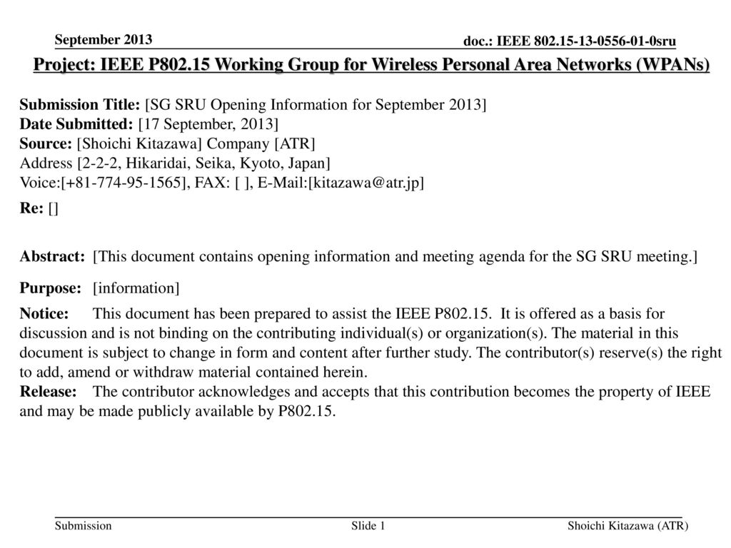 September 2013 Project: IEEE P Working Group for Wireless Personal Area Networks (WPANs)