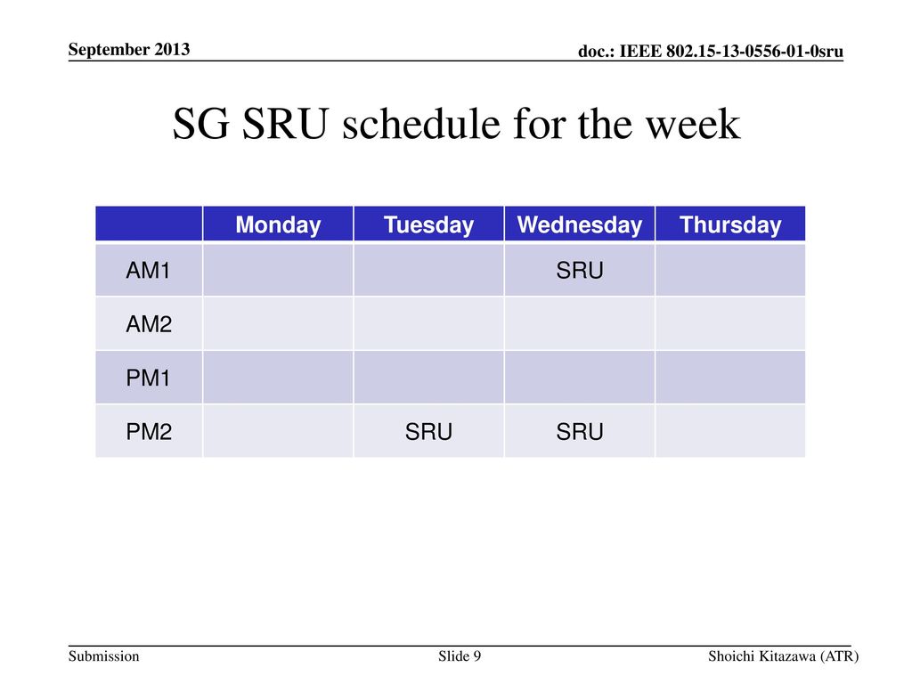 SG SRU schedule for the week